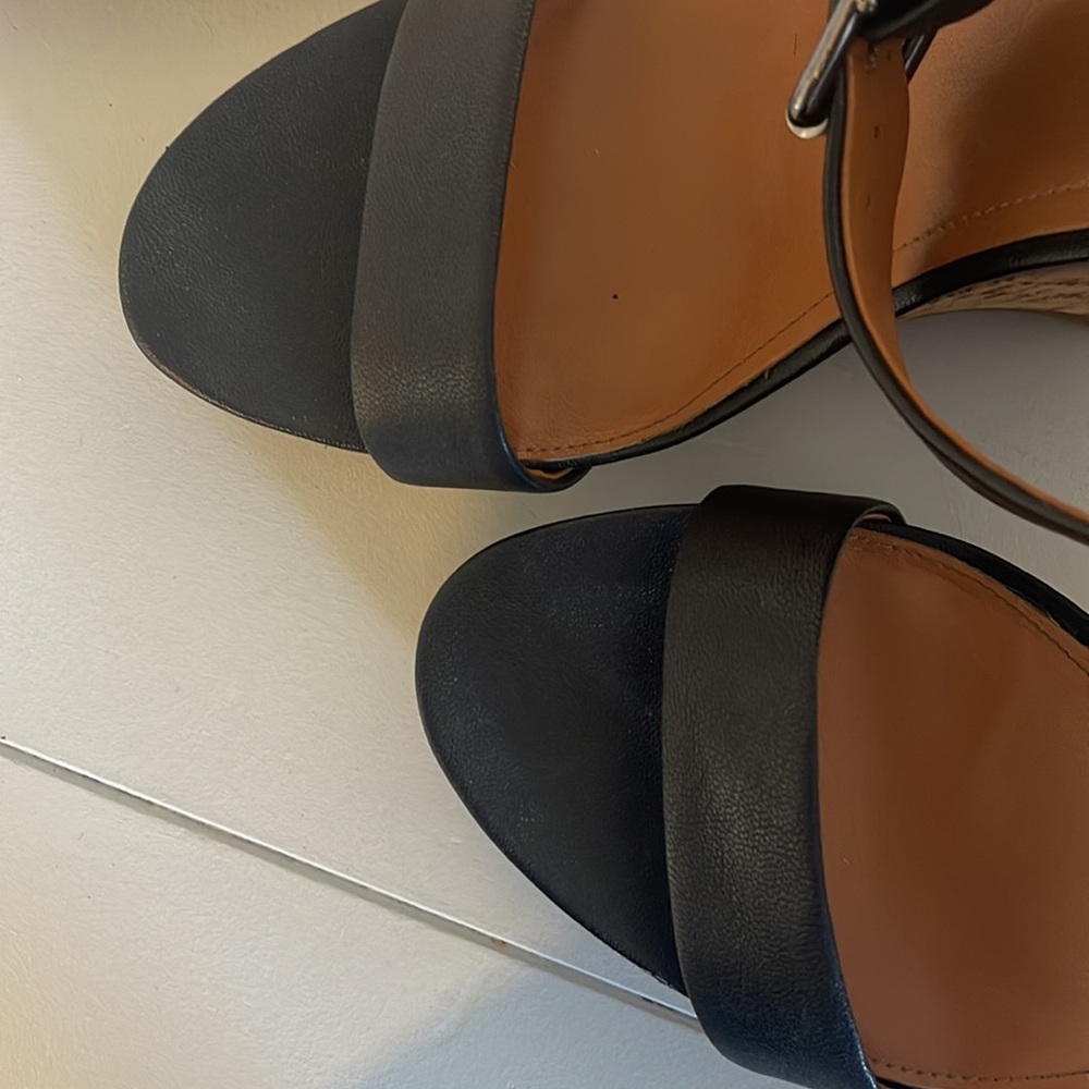 Calvin Klein Black Leather & Cork Wedges Sz 10 - Picture 6 of 11